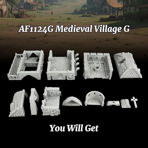 AUSPDICE RPG Accessory, 25mm Medieval Village Church Tabletop RPG Terrain | 1:64 Unpainted Fantasy Chapel with Bell Tower, DND Terrain Building for Dungeons and Dragons, TTRPG Wargame Scenery-AF1124G - color: Af1124g Medieval Village G