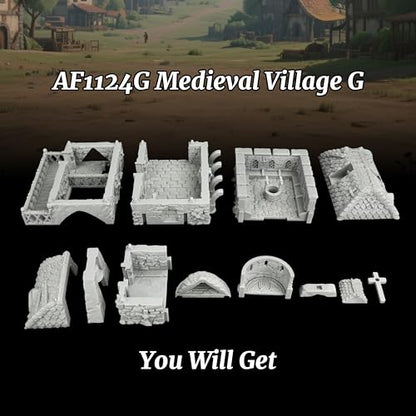 AUSPDICE RPG Accessory, 25mm Medieval Village Church Tabletop RPG Terrain | 1:64 Unpainted Fantasy Chapel with Bell Tower, DND Terrain Building for Dungeons and Dragons, TTRPG Wargame Scenery-AF1124G - color: Af1124g Medieval Village G