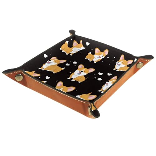 Dice Trays Corgi Dogs Holder Storage Box for Dice Games Like RPG DND, Leather Dice Holder Portable Folding Rolling Dice Tray, 16x16cm - color: Multi 9