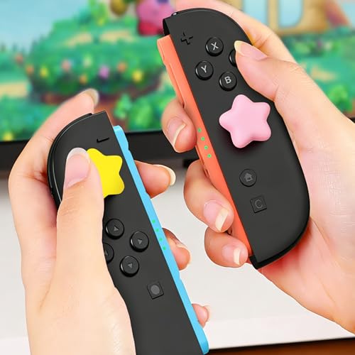 PERFECTSIGHT Cute Star Thumb Grip Caps for Switch 2, PS5, PS4, Xbox Series X/S, Xbox One, Switch PRO Controller, 4PCS Kawaii Soft Rubber 3D Analog Thumbsticks Grips Joystick Cover (Yellow+Pink) - color: Yellow+Pink Star