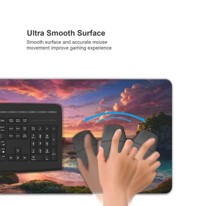 XXL Gaming Mouse Pad 35.4x15.7 inch,Quiet Ocean Sea Landscape Theme Desk Mat,Large Rock Wave Sunset Scene Mousepad (Quiet sea) - color: Quiet sea