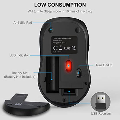WisFox 2.4GHz Wireless Mouse for Laptop, Ergonomic 6-Button Design, Grey | 2.4GHz Wireless, 3 DPI Levels, USB Receiver, Plug & Play, Quiet, Wireless Mice for Windows Mac PC Computer Mouse - color: Grey