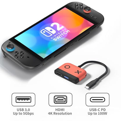 Switch Dock for Nintendo Switch 2,Portable TV Docking Station Replacement with 4K/60HZ HDMI TV USB 3.0 Port and USB C Charging,Compatible with Nintendo Switch 1/2/OLED Steam Deck - color: Red