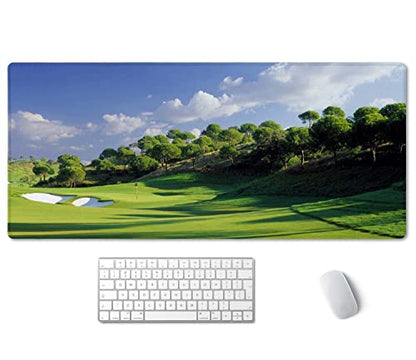 SSOIU Extended Mouse Pad, XXL Gaming Mouse Pads, Large Big Mousepad Laptop Computer Keyboard Mat Desk Pad with Non-Slip Base Stitched Edge for Gaming Office, 35.5 x 15.7 inch, Golf Course - color: Golf Course