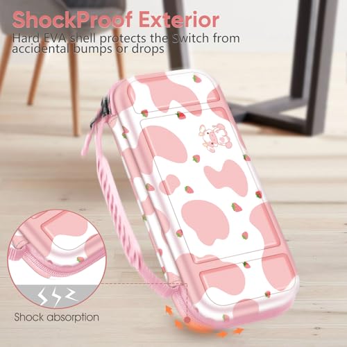 FINTIE Carrying Case for Nintendo Switch Lite 2019, [Shockproof] Hard Shell Protective Cover Travel Bag with Game Card & Micro SD Card Slots for Switch Lite Console & Accessories, strawberry cow - color: strawberry cow
