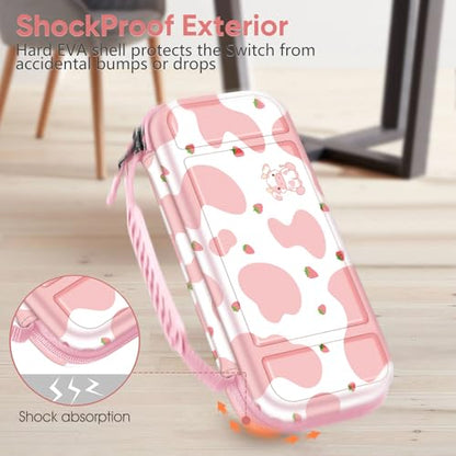 FINTIE Carrying Case for Nintendo Switch Lite 2019, [Shockproof] Hard Shell Protective Cover Travel Bag with Game Card & Micro SD Card Slots for Switch Lite Console & Accessories, strawberry cow - color: strawberry cow