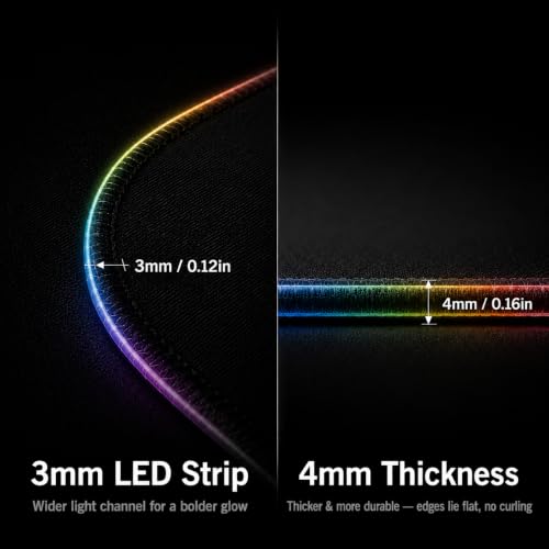 RGB Gaming Mouse Pad, 0.16 Inch Thickness, 31.5" x 11.8" Large Mouse Pad for Desk, 13 Light Modes Desk Mat, Waterproof, for PC Laptop Office Gaming Use - color: Black 31.5 ×11.8''