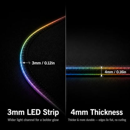 RGB Gaming Mouse Pad, 0.16 Inch Thickness, 31.5" x 11.8" Large Mouse Pad for Desk, 13 Light Modes Desk Mat, Waterproof, for PC Laptop Office Gaming Use - color: Black 31.5 ×11.8''