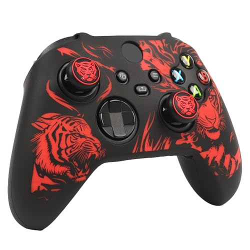 Tiger HeadController Skin Compatible with Xbox Series X Wireless Controller, RALAN Protector Case， Customised Thumb Grips Cap - color: Tiger Head black red