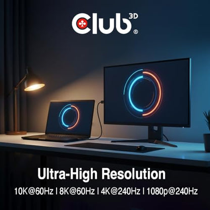 Club 3D USB C to DisplayPort 2.1 Cable 8K - 240Hz 4K - 720Hz HDR | VESA DP80 Certified 80Gbps Bi-Directional USB-C to DP Cable, Thunderbolt 4/3 Compatible, 3.3ft/1m for MacBook Pro, Dell, HP CAC-1559
