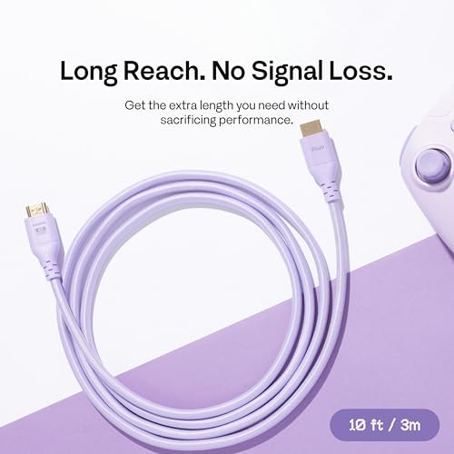 Pixio Purple 8K HDMI 2.1 Cable Ultra Certified Ultra High Speed 10FT 8K 60Hz 4K 120Hz Nylon Braided, Gold Plated Connector, Anti-Breakage, HDR10+, dtsx, eARC, HDCP, Dolby Compatible - color: Purple, size: 10 ft