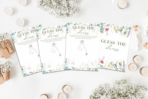 Find The Dress Game Cards, Wildflower Bridal Shower Games Card, Floral Wedding Shower Games Set, 25 Game Cards for Bridal Shower Wedding Bachelorette Engagement, 11 - style: Find The Dress