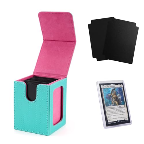 MTG Deck Box with Commander Display, Fits TCG Cards (Turquoise&Pink) | Holds 120 Single/100 Double-Sleeved Cards, Fit MTG/PTCG/OPTCG Cards, Strong Magnet, PU Leather, With 2 Dividers & 1 Toploader - color: Turquoise and Pink