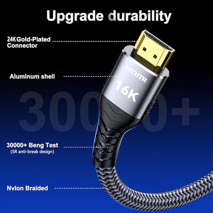 16K 8K 4K HDMI Cable 2.2 3.3ft, 96Gbps Ultra High Speed Braided HDMI 2.1 Cable, HDMI to HDMI Cable Supports 8K 4K 240Hz 144Hz 120Hz HDR eARC HDCP 2.2&2.3, Compatible HDTV Monitor Soundbar Xbox PS5/4 - size: 3.3 ft