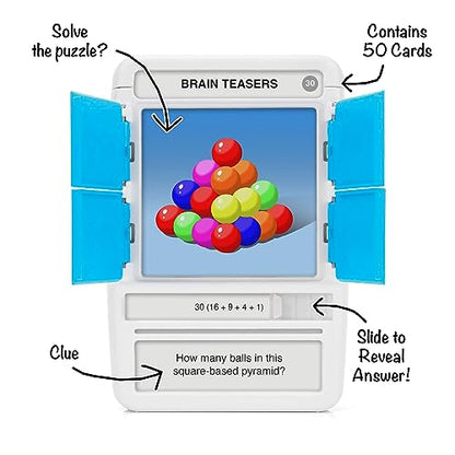 Brain Teasers Travel Game - Solve 100 Puzzles | Flash Cards with Slide Reveal Case | Card Game, Gift, Stocking Stuffer | Hours of Fun for Kids and Adults | Age 6+ - style: Brain Teasers