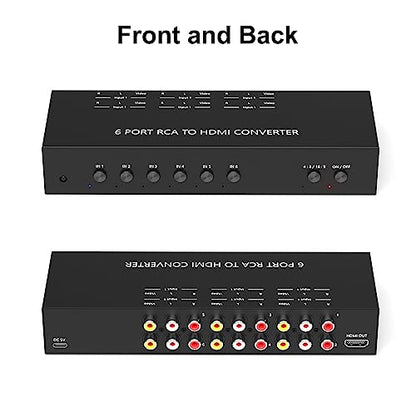 6Port AV to HDMI Converter RCA/Composite/CVBS Adapter Support 16:9/4:3 Switch for Wii/N64/PS1/PS2/PS3/VHS/VCR/DVD Players etc (6Port RCA in to 1 HDMI Converter with IR Remote) - style: 6Port AV to HDMI Converter