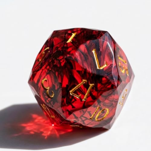Multifaceted DND Single D20 Dice Resin Sharp Edge 20 Sided D&D Dice, 22Mm Handmade Polyhedral for Dungeons and Dragons, RPG, Roleplaying MTG Table Games - color: D20-red Dark