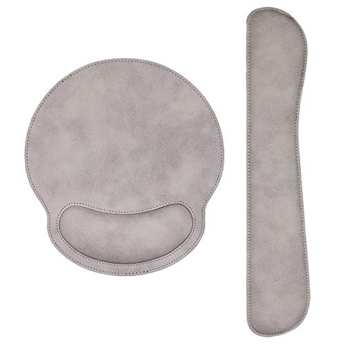 RICHEN Ergonomic PU Leather Keyboard Wrist Rest and Mouse Pad with Wrist Support, Memory Foam Set for Computer/Laptop,Gaming and Office, Comfortable for Easy Typing & Pain Relief (Gray White) - color: Gray White