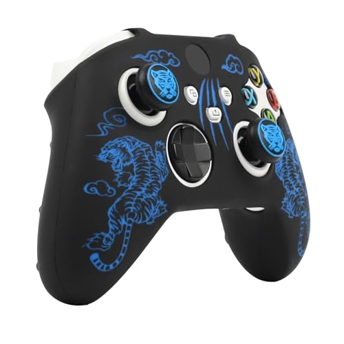 Tiger Controller Skin Compatible with Xbox Series X Wireless Controller, RALAN Protector Case， Customised Thumb Grips Cap - color: Tiger Blue