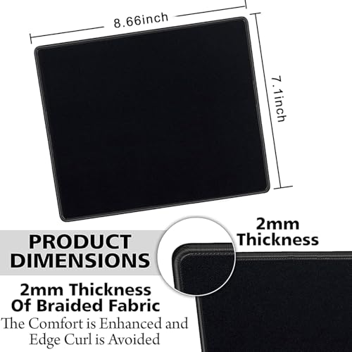 SaiTech IT 5-Pack Mouse Pads Bulk, Stitched Edges, Non-Slip Base | 2mm Cloth Surface, Waterproof, Anti-Slip Rubber Base, 8.66 x 7.1 in, Wired & Wireless Mouse Compatible - color: Black-5 Pack