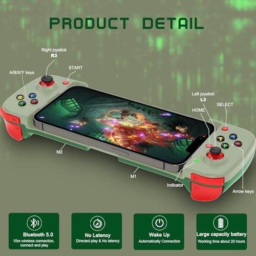 Joso Phone Controller for iPhone/Android Support Phone Case, Mobile Gaming Controller with Ergonomic Design - Wireless Gamepad for Cloud Gaming & PS Remote Play - color: Green