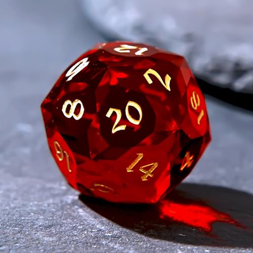 1PCS Multifaceted Glass D20 DND Dice - 28mm 20 Sided Gem D&D Dice for Dungeons and Dragons, RPG, Roleplaying Games MTG Table Games, Handmade Polyhedral Dice(Glass Red) - color: Multifaceted D20 Glass-red