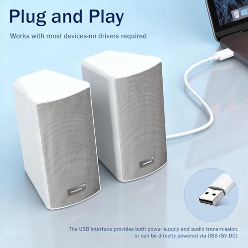 ColorFire White Computer Speakers, RGB PC Speakers, 52mm Full-Range Sound | Neon Lighting, USB, TF Card Modes, 3.5mm Microphone Input, Headphone Output