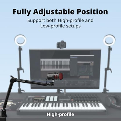 AVerMedia Mic Arm with Desk Clamp, Fully Adjustable Boom Arm, 1/4” to 5/8” Adapter, Heavy Duty Mic Stand for Studio, Podcast, Gaming, including both High & Low Profile Mic Arm setups- FLEXI go BA311L
