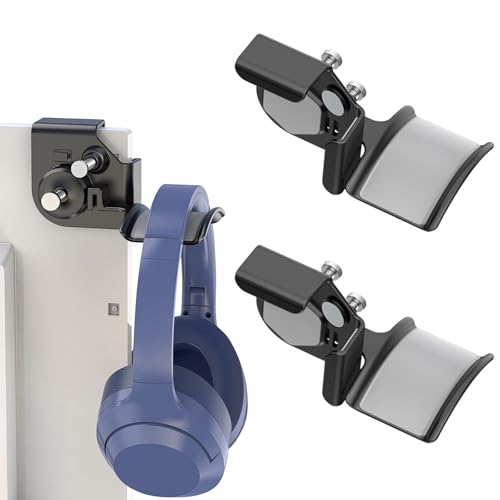 2-Pack Clamp-On Headset Holder, Adjustable Desk Headphone Hanger | Space-saving desktop organizer rack for all types of gaming and audio headphones - color: 2-Pack Black
