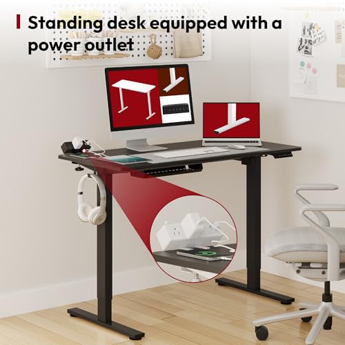 SANODESK Electric Standing Desk with Desk Clamp Power Strip 40"x 24" Whole-Piece Desktop Height Adjustable Stand Up Desk with Cable Management Sit Stand Home Office Desk Black Frame/Black Top - color: Black Frame+black Top, size: 40"x24"