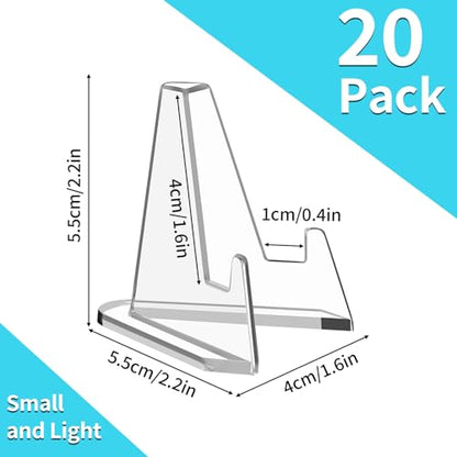 Reastar Card Display Stand, 20 Pcs Small Easel, Acrylic Card Holder, 2.2 in | for Coin Graded Card Sports Trading PSA Picture Phone, Sturdy and Stable, Mini Size, Clear and Elegant
