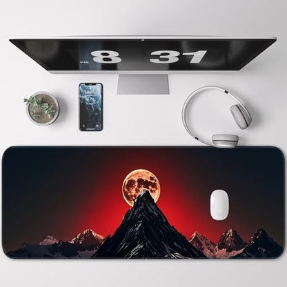 Gaming Mouse Pad, Large Desk Mat, Non-Slip Rubber Bottom, Stitched Edge Mouse Pad for Home, Office Desk, Gaming Keyboard Pad, 31.5 x 11.8 Inch, Desk Protector - color: Full Moon Mountain