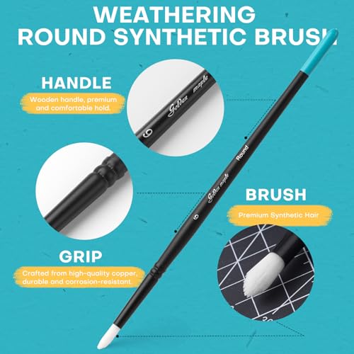 Weathering Paint Brushes-Golden Maple 3pcs Round Paint Brushes Set for Weathering Effects, Textures, Washing and Dry Brushing on Miniature Painting - style: Weathering-Round
