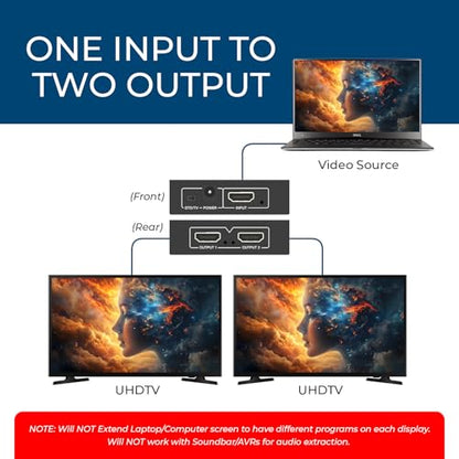 OREI UltraHD 4K @ 60 Hz 1 x 2 HDMI Splitter 1 in 2 Out (2 Port) 4:4:4 8-bit - Does Not Bypass HDCP, 18 Gbps, 4K HDMI Splitter | OREI UltraHD 4K@60Hz 1x2 HDMI Splitter 1 in 2 Out - 8-bit, 18 Gbps, 4K - Does Not Bypass HDCP - size: 1x2, style: Splitter