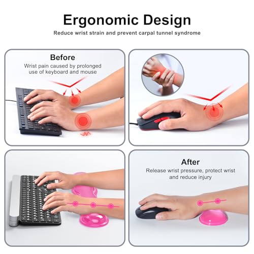 MOKURU Gel Keyboard and Mouse Wrist Rest Set, Comfort Ergonomic Wrist Support, for Wrist Pain Relief, Computer Keyboard Wrist Rest (Pink) - color: Pink
