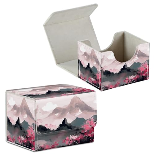 Card Deck Box for Trading Cards Commander Deck Box Card Storage Box with Strong Magnet Magic Premium Gathering Deck Box Cover for TCG CCG Magic Cards,Mountains With Pink Flowers - color: Mountains With Pink Flowers, size: A Card Case