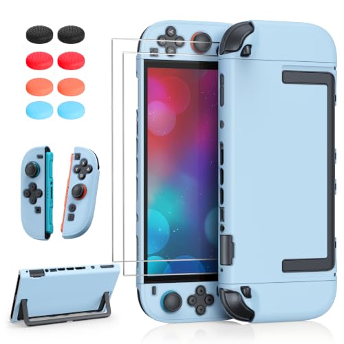 FYOUNG Switch 2 Protective Case&Screen Protector Set, Dockable Cute Cover | Hard Shell for Nintendo Switch 2 Console Accessories,Travel-Friendly,Kickstand Cutouts(Light Blue, for Switch 2 7.9inch) - color: Light Blue, size: for switch 2 7.9inch