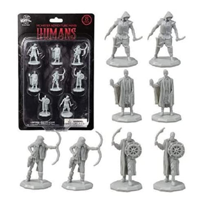 Monster Protectors 8 Unpainted Fantasy Human Mini Figures- All Unique Designs- 1" Hex-Sized Compatible with DND Dungeons and Dragons & Pathfinder and All RPG Tabletop Games, Detailed Creatures