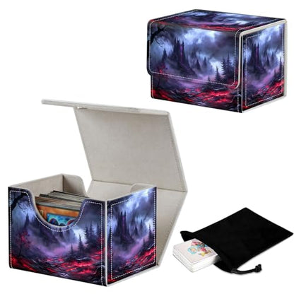 Stylish MTG Deck Box for 110+ Cards, Magnetic Commander Deck Case with Bonus Game Card Pouch, Durable Storage for TCG and Sleeved Magic Cards, Dark Fantasy - color: Dark Fantasy