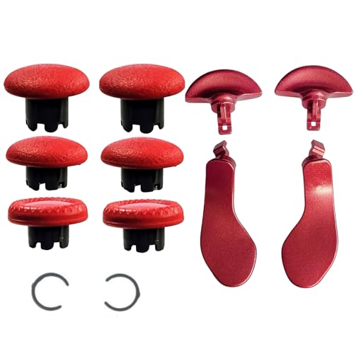 12 in 1 Interchangeable Thumbsticks & Metal Back Paddles Replacement Parts for PS5 DualSense Edge Controller, 6 Silicone Analog Joystick Caps, 4 Paddles Trigger Buttons,2 Base Rings (Red) - color: Red