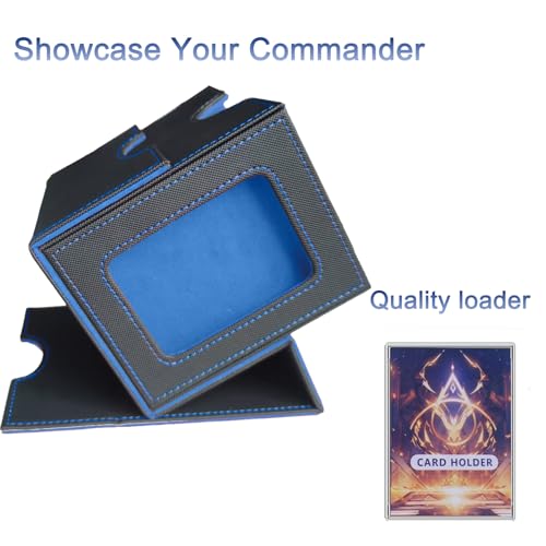 CMFYlive Card Deck Box for Commander deck box MTG Deck Box Gamegenic Card Fits 100+ Double Sleeved Cards Magic Commander Storage Boxes with 2 Dividers and 2 Toploader Fit for Magic Cards Black/Blue - color: Black/Blue