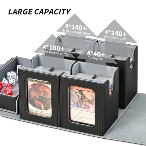 Commander Deck Box for MTG, Trading Card Storage Box Holds 400+ Double-Sleeved Cards, 5 IN 1 Removable Card Case with Dice Tray, Display Window with Magnetic Card Holders for TCG/CCG (Black Grey) - color: 5-IN-1-Black Grey