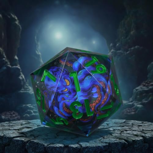 Mini Planet Handmade 50mm Chonk DND Giant D20 Liquid Core Polyhedral RPG Dice with Sharp Edges E18 LED Octopus - color: E18-led Octopus