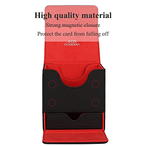 AEGIS GUARDIAN Card Deck Box with Dice Tray for MTG Cards, Commander Deck Box fit 150+ Sleeved Cards, PU Leather Card Storage Box Strong Magnet Deck Game Case for TCG CCG, Red Ineer - color: 4-2