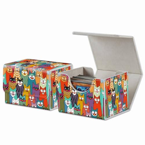 Strong Magnet Card Case Deck Box Mtg Card Box Playing Card Box Deck Box Tcg Up to 200 Cards Creative Pattern Trading Card Storage Box for Collectible Card Games, Doodle Cute Cat - color: Doodle Cute Cat