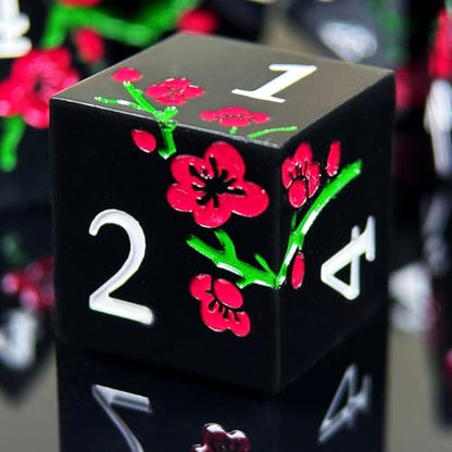 HAOMEJA Resin Flower Dice Set 7pcs/ Sharp Edged Polyhedral Dice/Apply to D&D/DND/RPG-MTG/Role Playing Table Game/Easter/Halloween Party Gift (Black) - color: 7 Black