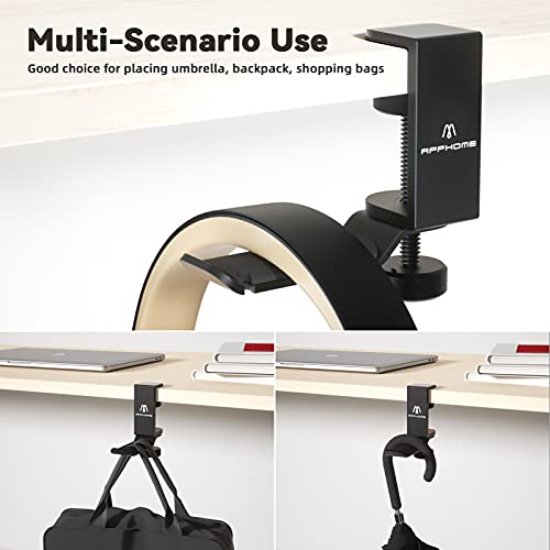 Under Desk Headphone Stand - 360 Degree Rotating Aluminum PC Gaming Headset Holder with Cable Organizer, Adjustable Screw Clamp Hanger for Heavy Headphones, VR Glasses & Bags, Universal Fit