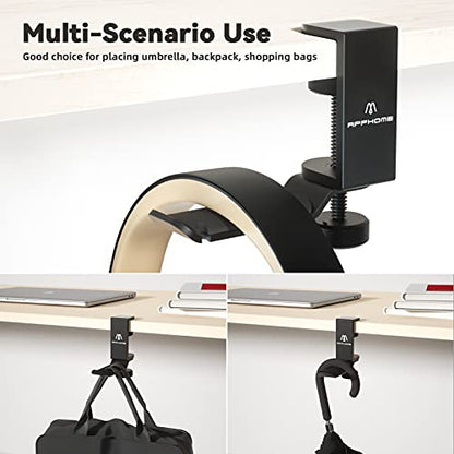 Under Desk Headphone Stand - 360 Degree Rotating Aluminum PC Gaming Headset Holder with Cable Organizer, Adjustable Screw Clamp Hanger for Heavy Headphones, VR Glasses & Bags, Universal Fit