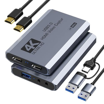 XIIXMASK Video Capture Card, USB 3.0 Capture Card 4K HDMI Loop-Out, 4K 60FPS/1080P 240FPS Video Game Capture for Works for PS5/Camera/PC/Streaming - color: Grey