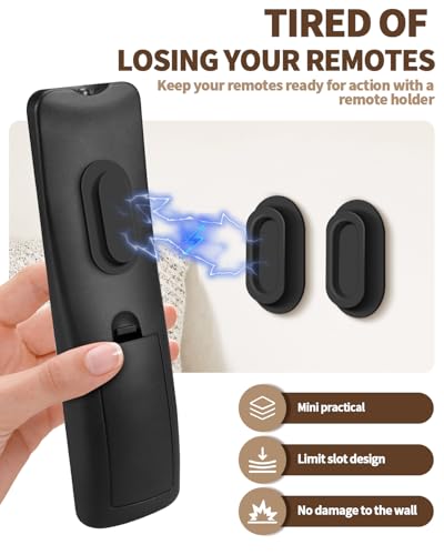 4 Pack Strong Magnetic Remote Control Holder, Self-Adhesive Silicone Remote Holder Wall Mount for TV, Fan, Air Conditioner Remote Control (Black) - color: Black